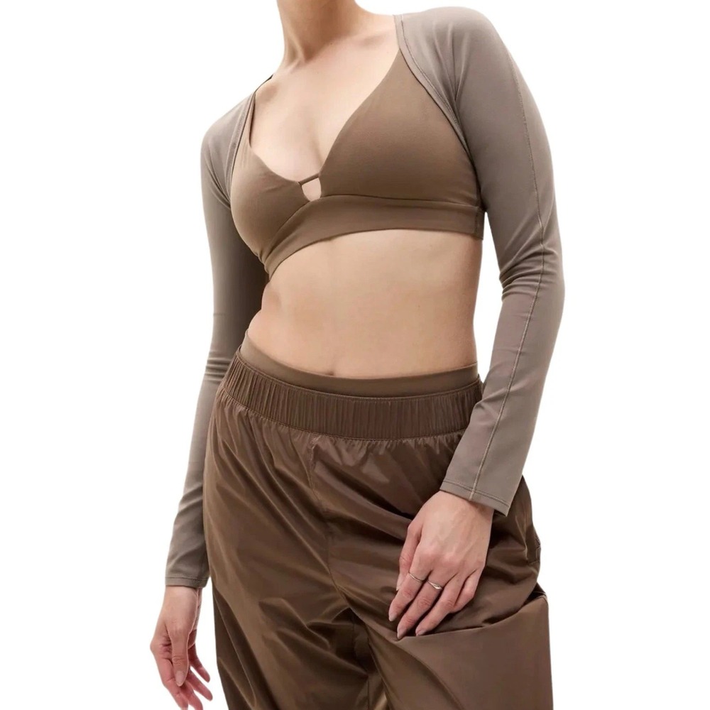 Athleta‎ Transcend Shrug Womens Small Brown Crop Long Sleeve
